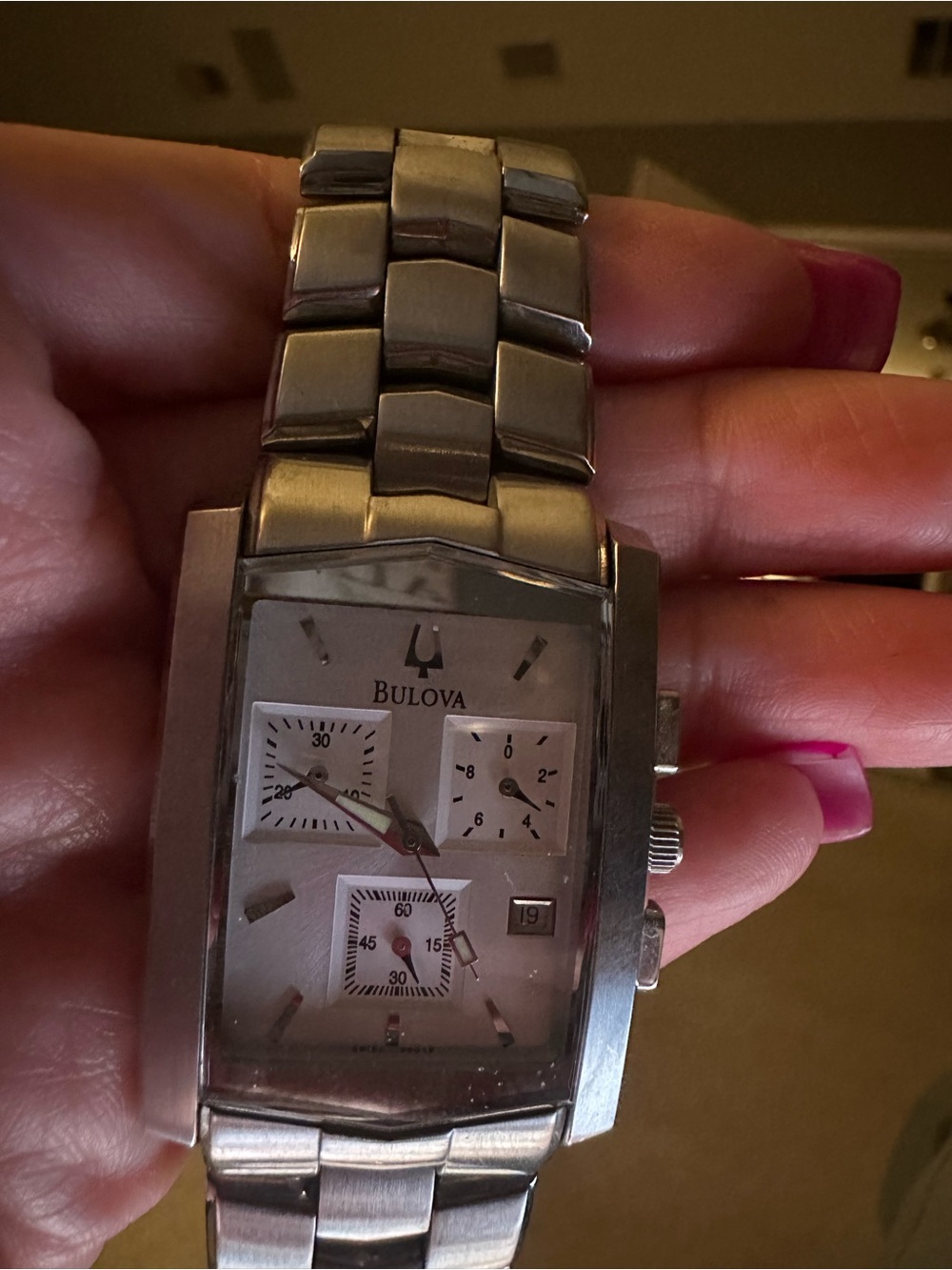 Bulova Silver Rectangular Men’s Chronograph Bracelet Watch